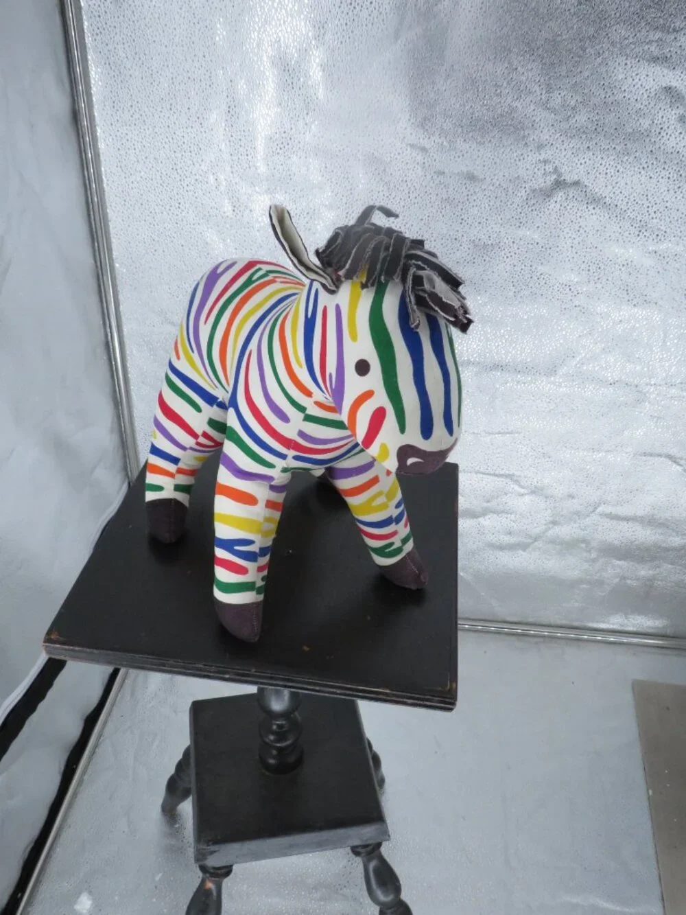 Handmade Rainbow Zebra Plush Stuffed Animal Multicolor Toy Medium 12 Inch Vntg